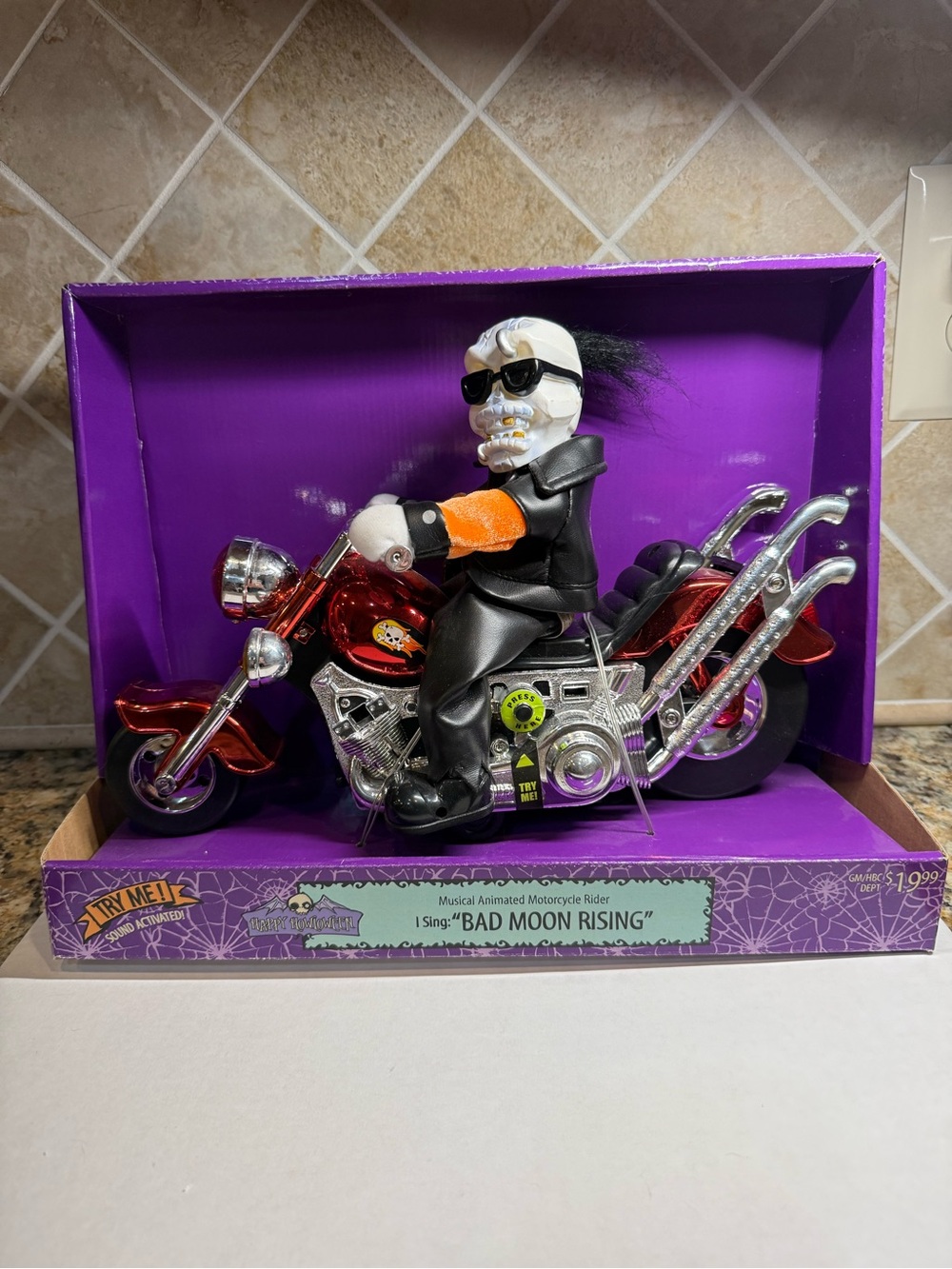 Dan Dee Happy Howloween Animated Skeleton Biker Motorcycle Bad Moon Rising NIB